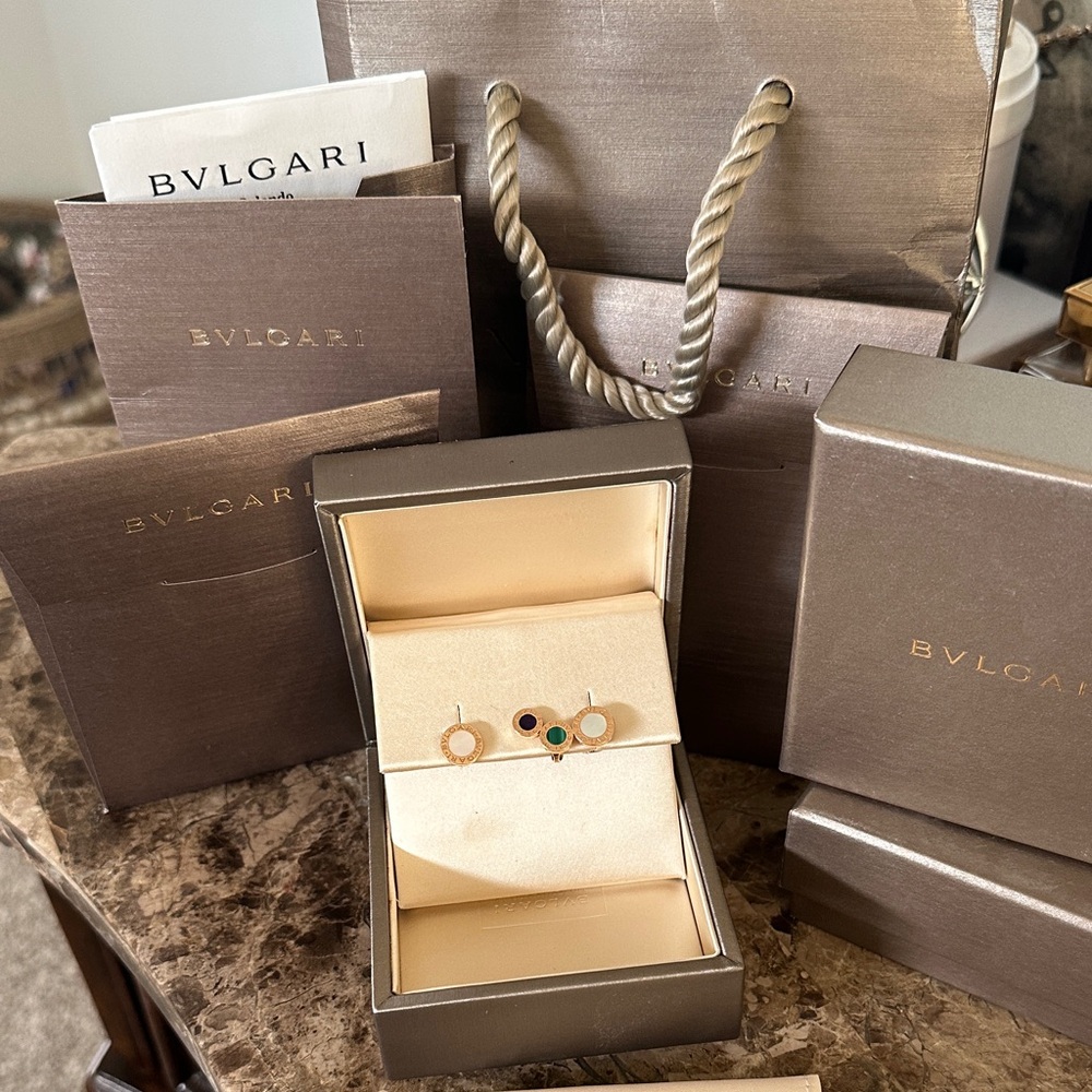 Bulgari 18k yellow Gold Earrings with Purple and Green Accents